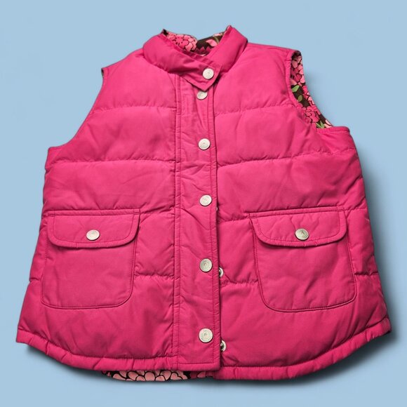 Lilly Pulitzer Reversible Puffer Vest Girls Pink Brown Floral Quilted XS-S - Picture 2 of 9